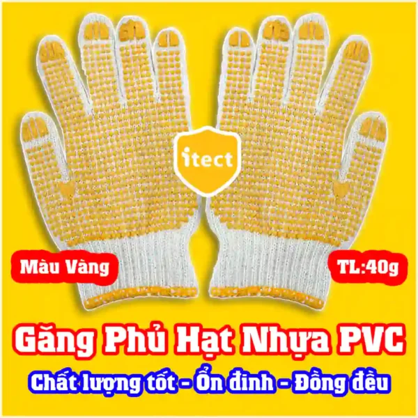 Găng tay phủ hạt nhựa vàng 40g